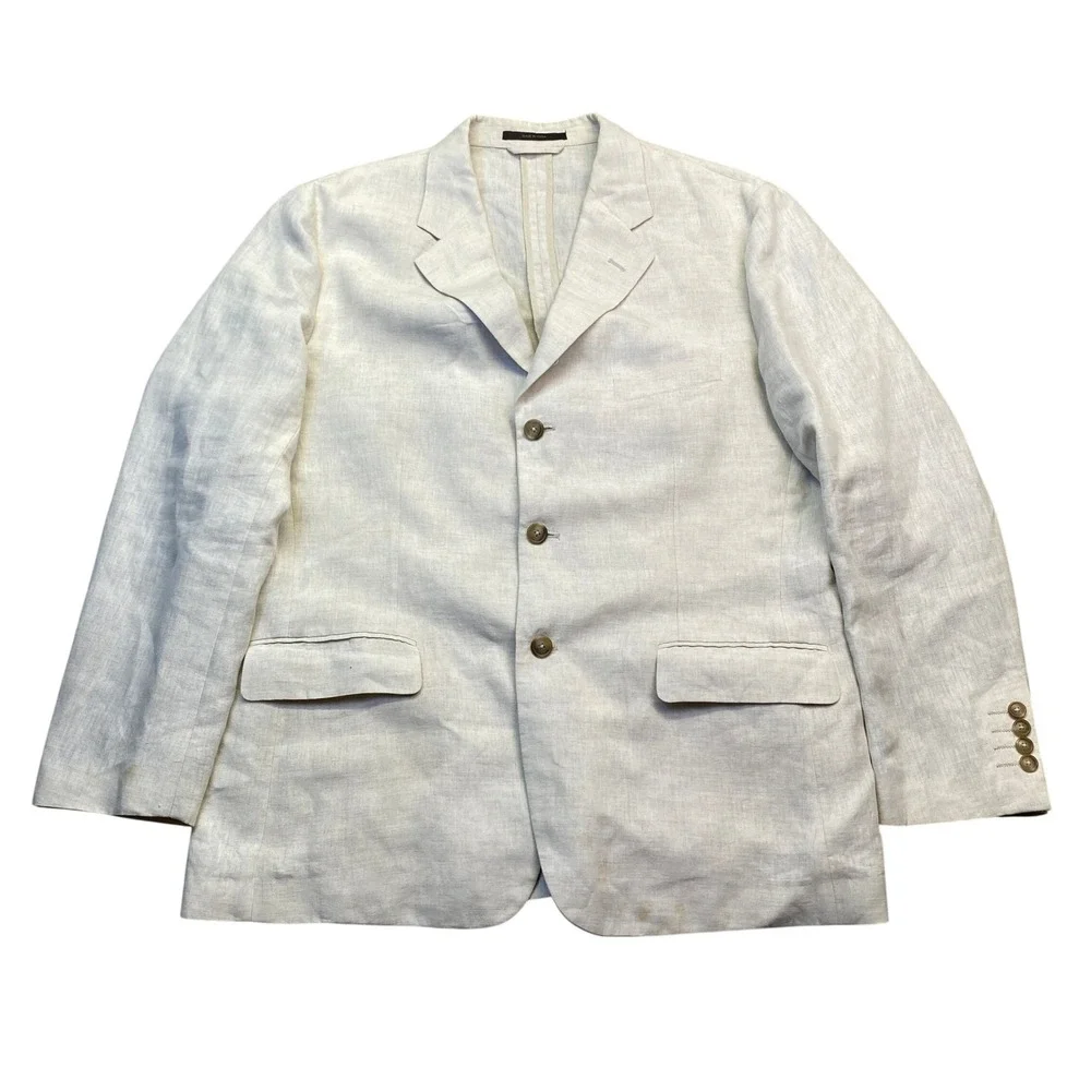 Tasso Elba Mens Linen Blazer Jacket Beige 3 Button Unlined Sport Coat‎ Size L